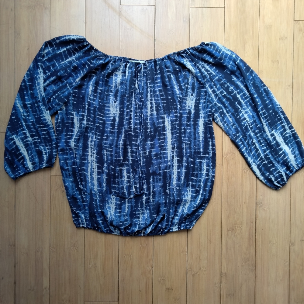 Veronica M Blue Tie-Dye Off-Shoulder Women's Blouse Size Small 3/4 Sleeve